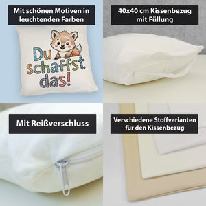 Fuchs mit Spruch Du schaffst das! Kissen