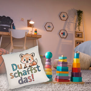 Fuchs mit Spruch Du schaffst das! Kissen