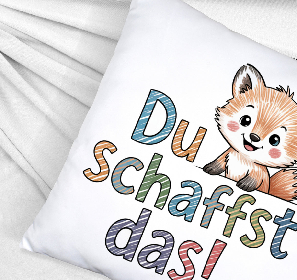 Fuchs mit Spruch Du schaffst das! Kissen