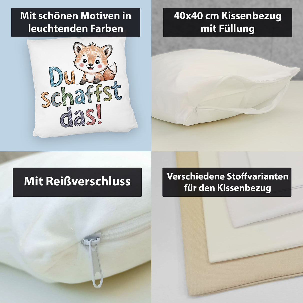 Fuchs mit Spruch Du schaffst das! Kissen