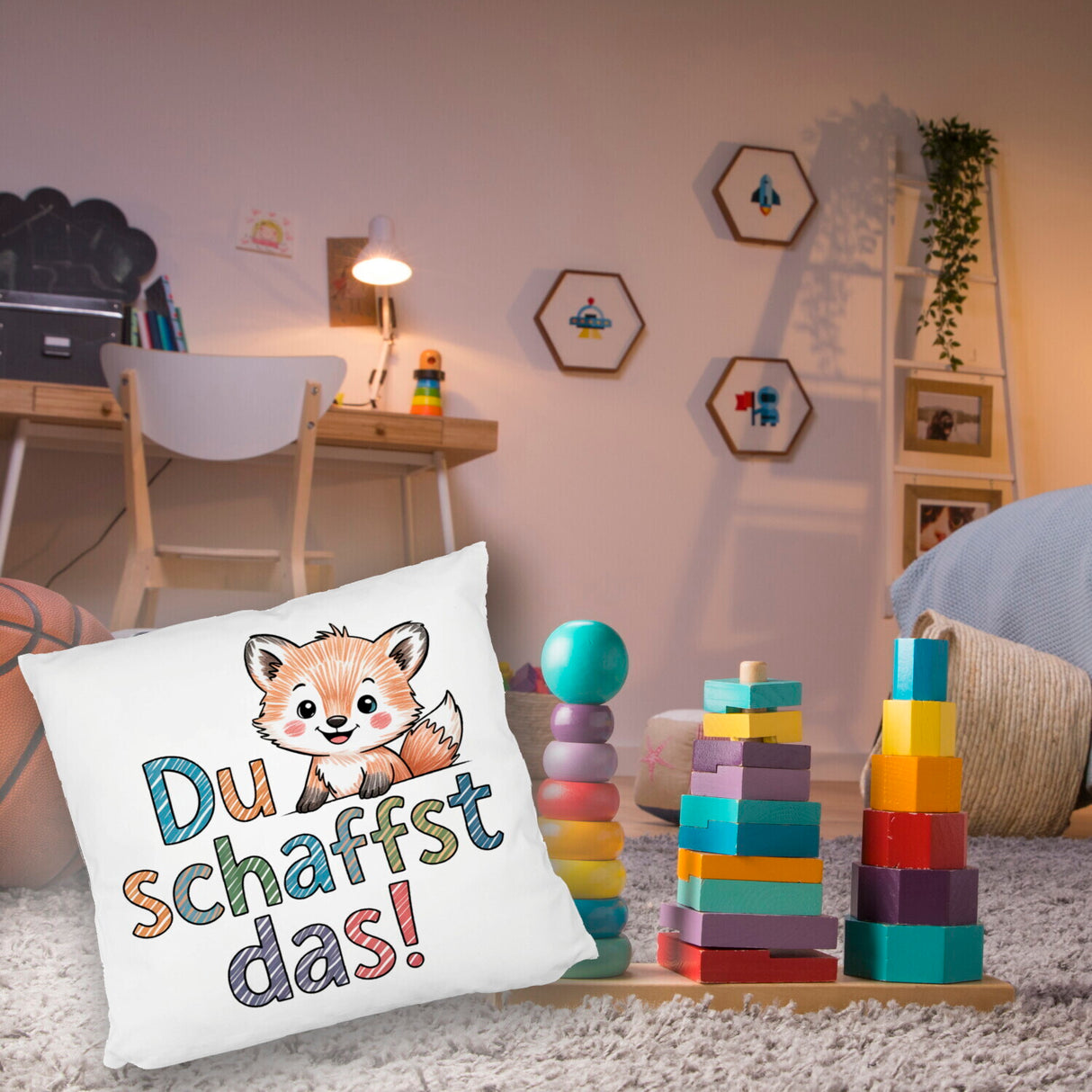 Fuchs mit Spruch Du schaffst das! Kissen