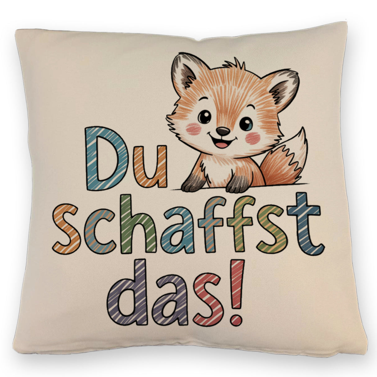 Fuchs mit Spruch Du schaffst das! Kissen