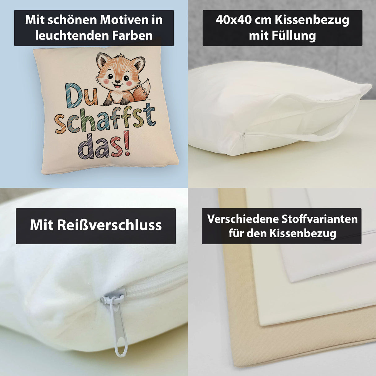 Fuchs mit Spruch Du schaffst das! Kissen