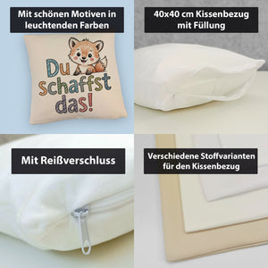 Fuchs mit Spruch Du schaffst das! Kissen