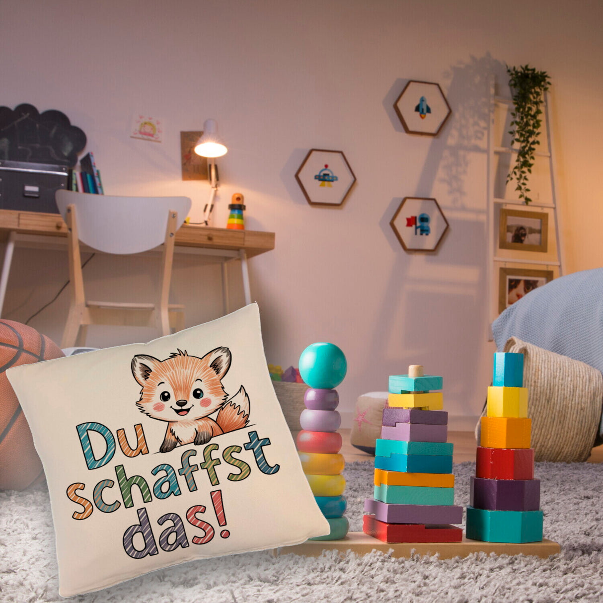 Fuchs mit Spruch Du schaffst das! Kissen