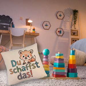 Fuchs mit Spruch Du schaffst das! Kissen
