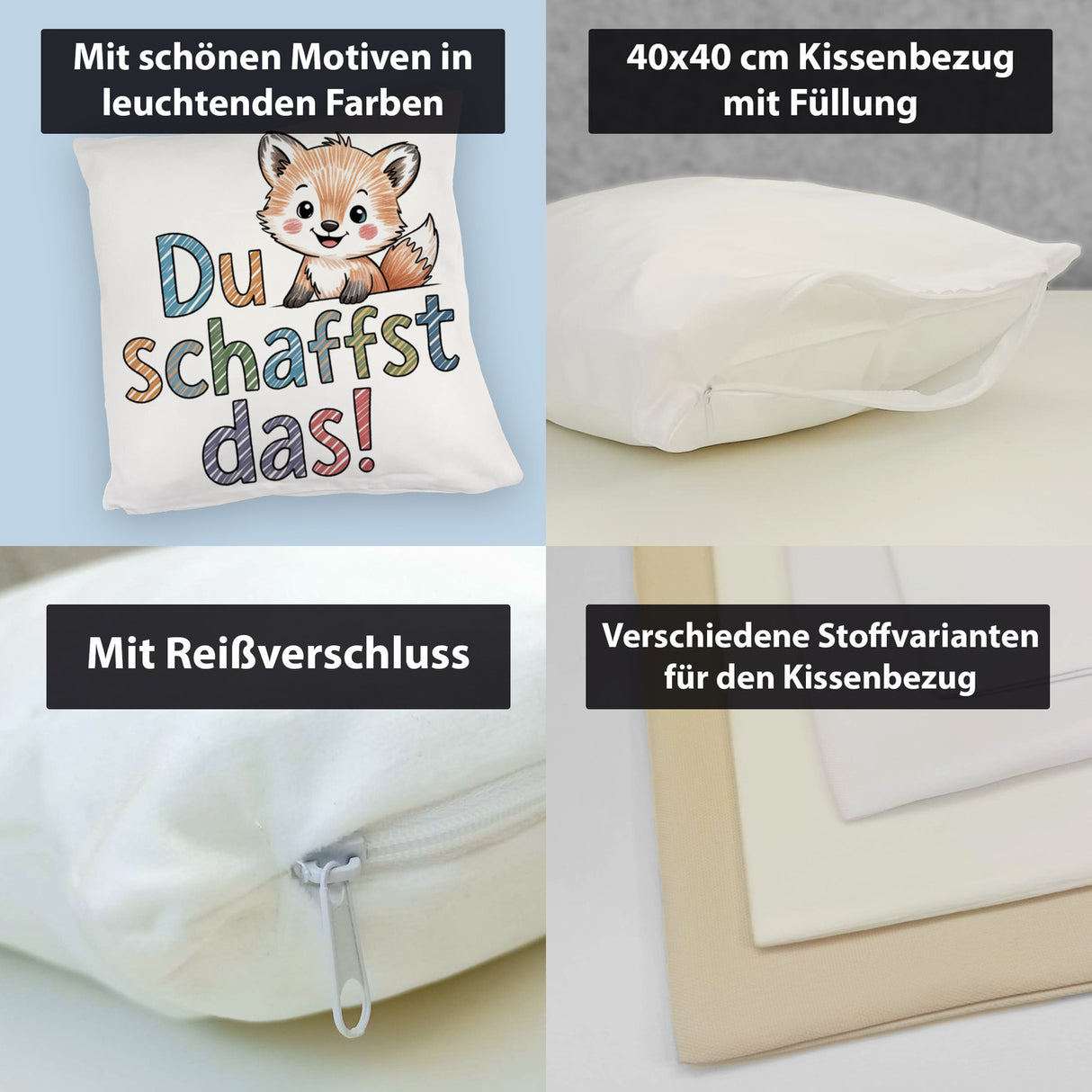 Fuchs mit Spruch Du schaffst das! Kissen