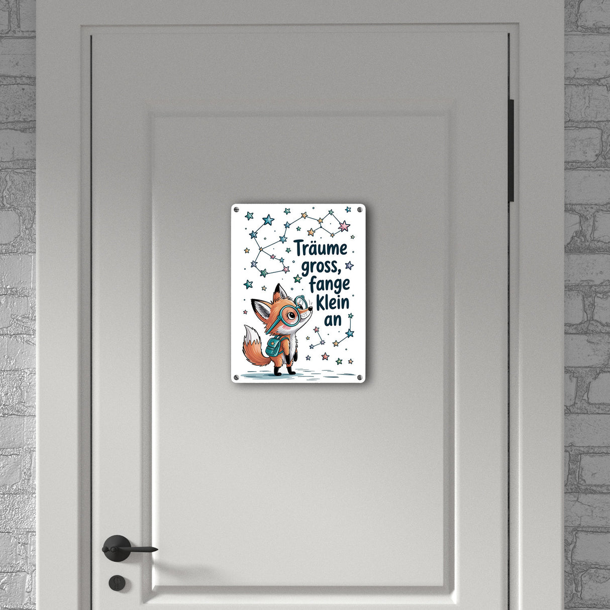 Fuchs mit Rucksack - Träume gross Metallschild in 15x20 cm