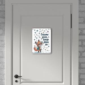Fuchs mit Rucksack - Träume gross Metallschild in 15x20 cm
