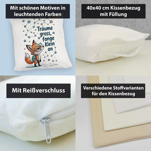 Fuchs mit Rucksack - Träume gross Kissen