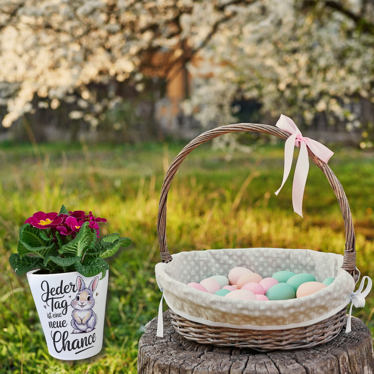 Hase mit Herzen Jeder Tag ist eine neue Chance Spruch Blumentopf