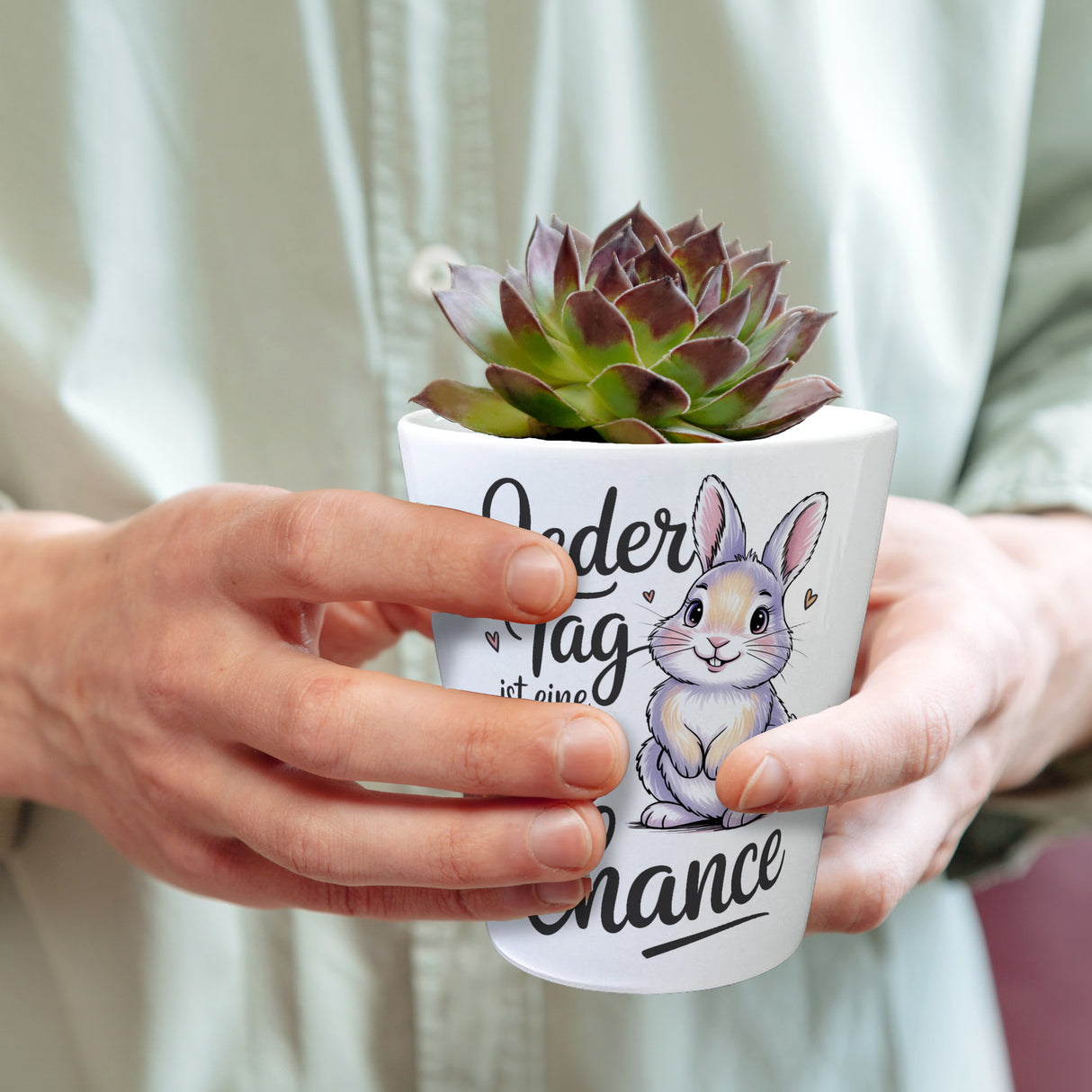 Hase mit Herzen Jeder Tag ist eine neue Chance Spruch Blumentopf