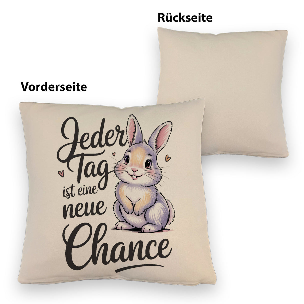 Hase mit Herzen Jeder Tag ist eine neue Chance Spruch Kissen