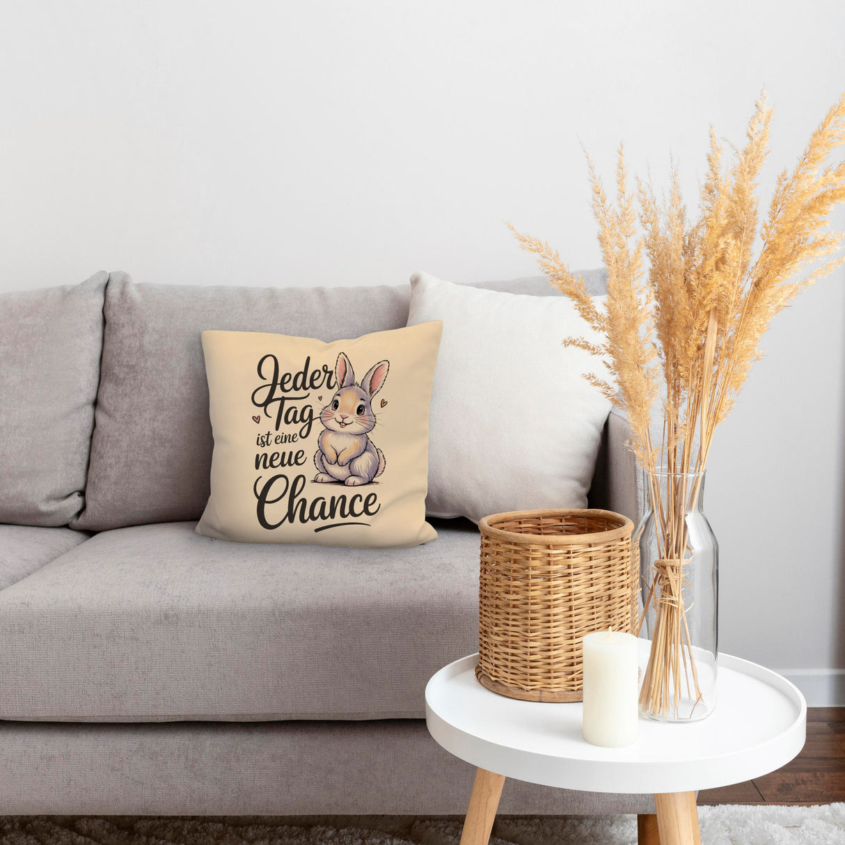 Hase mit Herzen Jeder Tag ist eine neue Chance Spruch Kissen