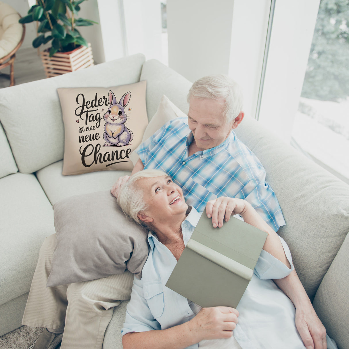 Hase mit Herzen Jeder Tag ist eine neue Chance Spruch Kissen