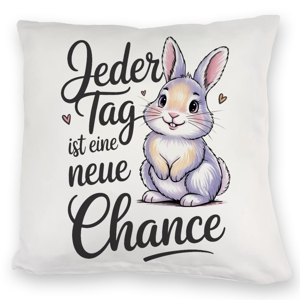 Hase mit Herzen Jeder Tag ist eine neue Chance Spruch Kissen