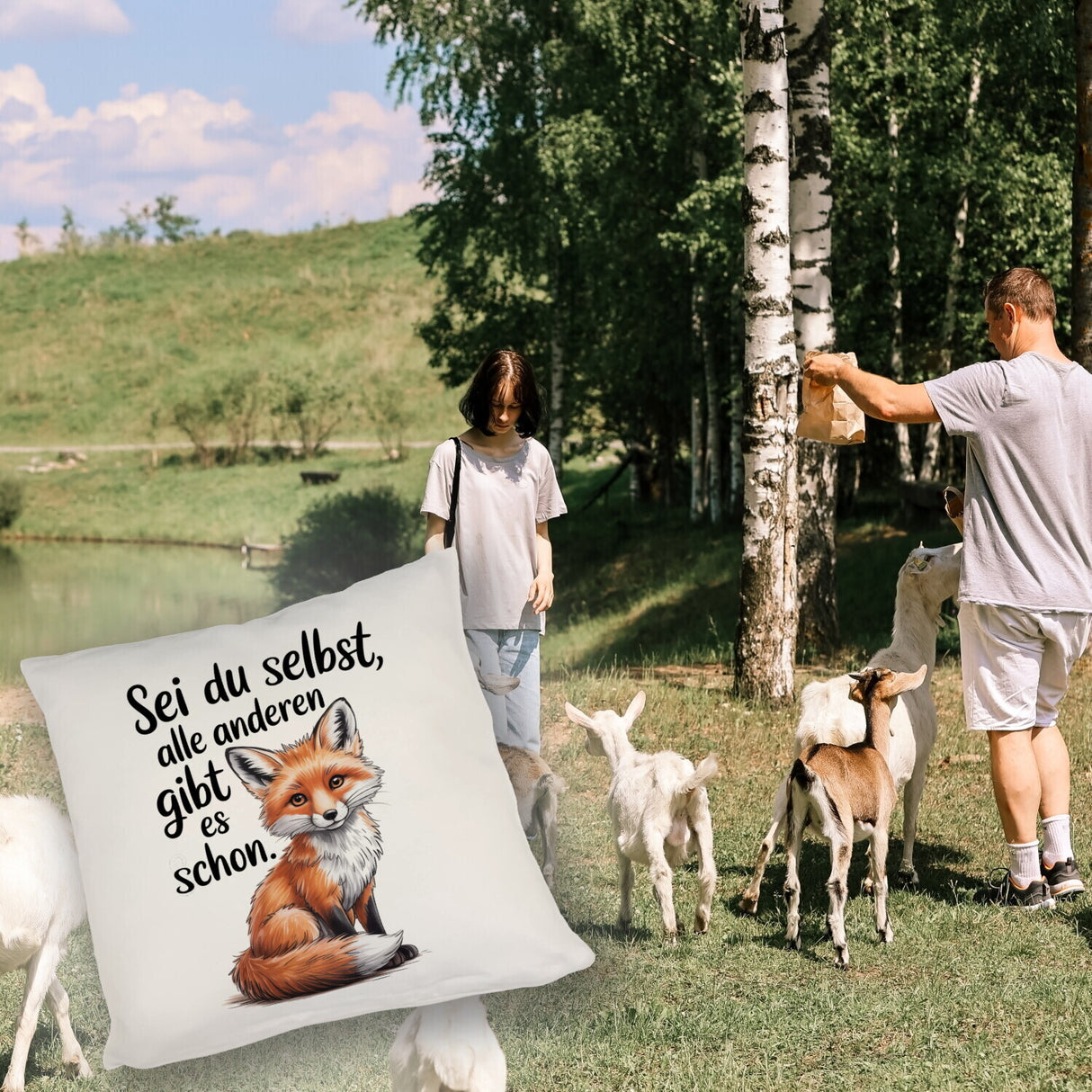 Neugieriger Fuchs Kissen Spruch sei du selbst