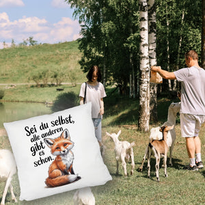 Neugieriger Fuchs Kissen Spruch sei du selbst