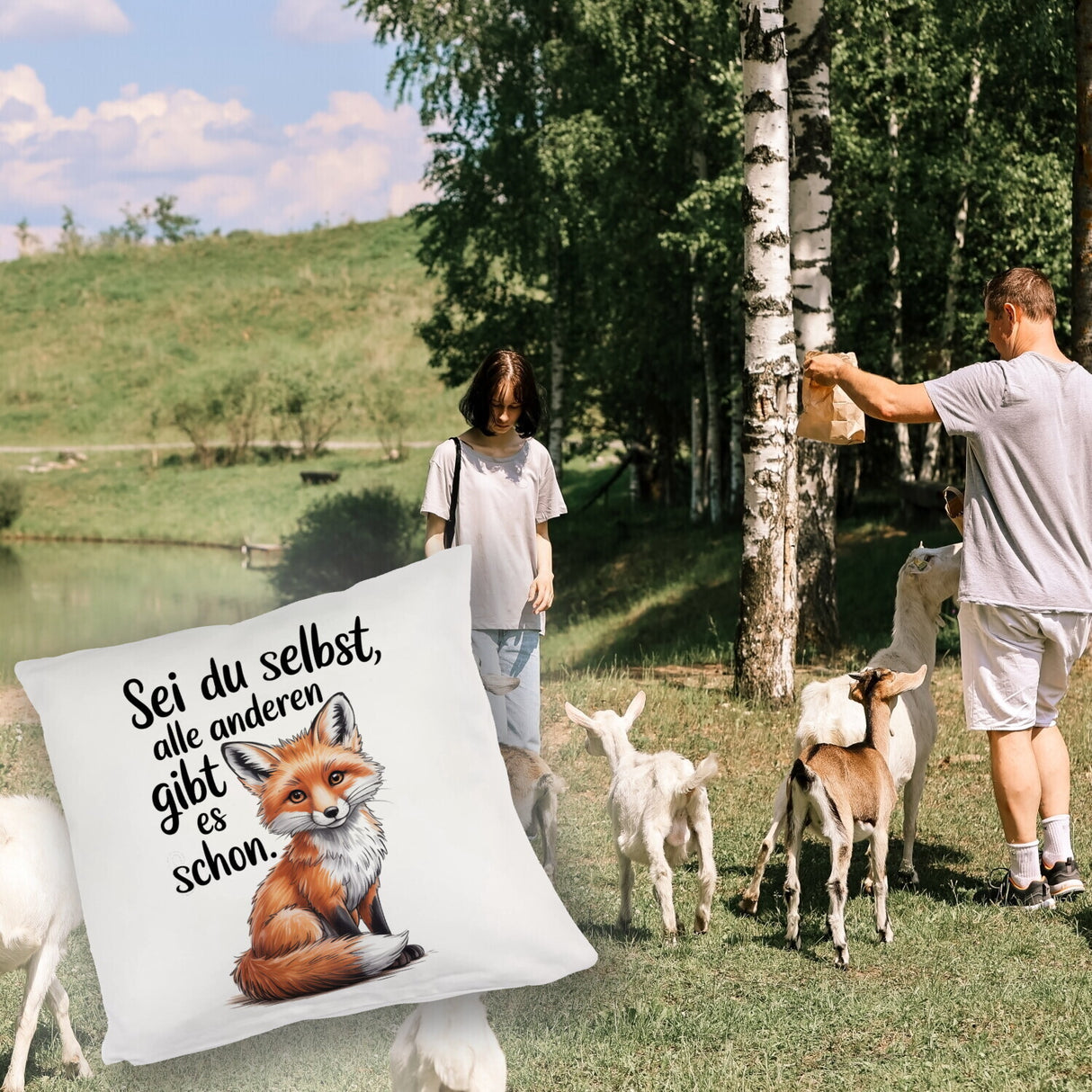 Neugieriger Fuchs Kissen Spruch sei du selbst