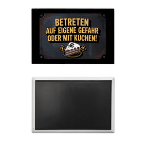 Totenkopf Souvenir Magnet mit Kuchenwarnung für Vintage-Fans