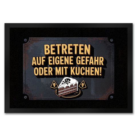 Totenkopf Fußmatte in 35x50 cm mit Kuchenwarnung für Vintage-Fans