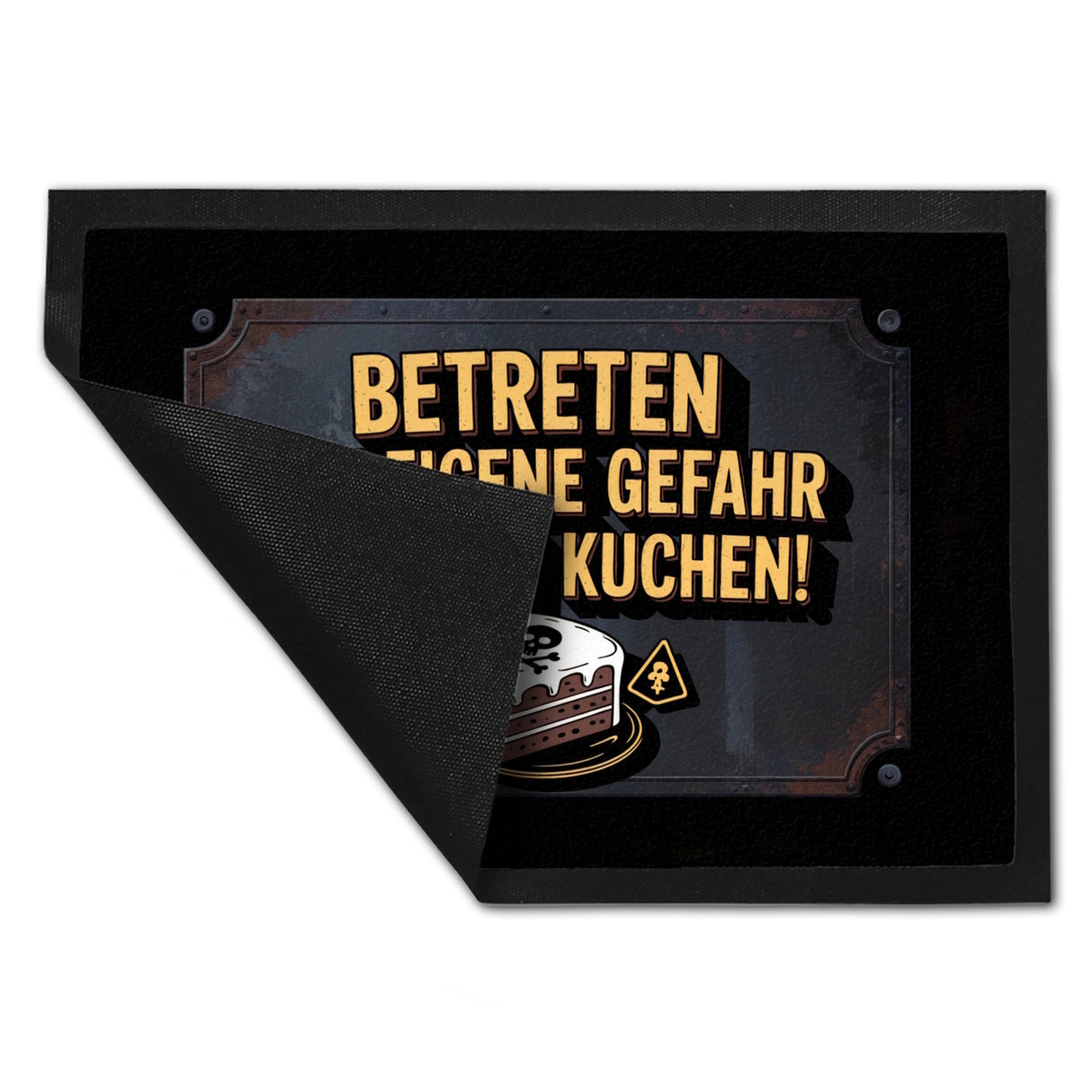 Totenkopf Fußmatte in 35x50 cm mit Kuchenwarnung für Vintage-Fans