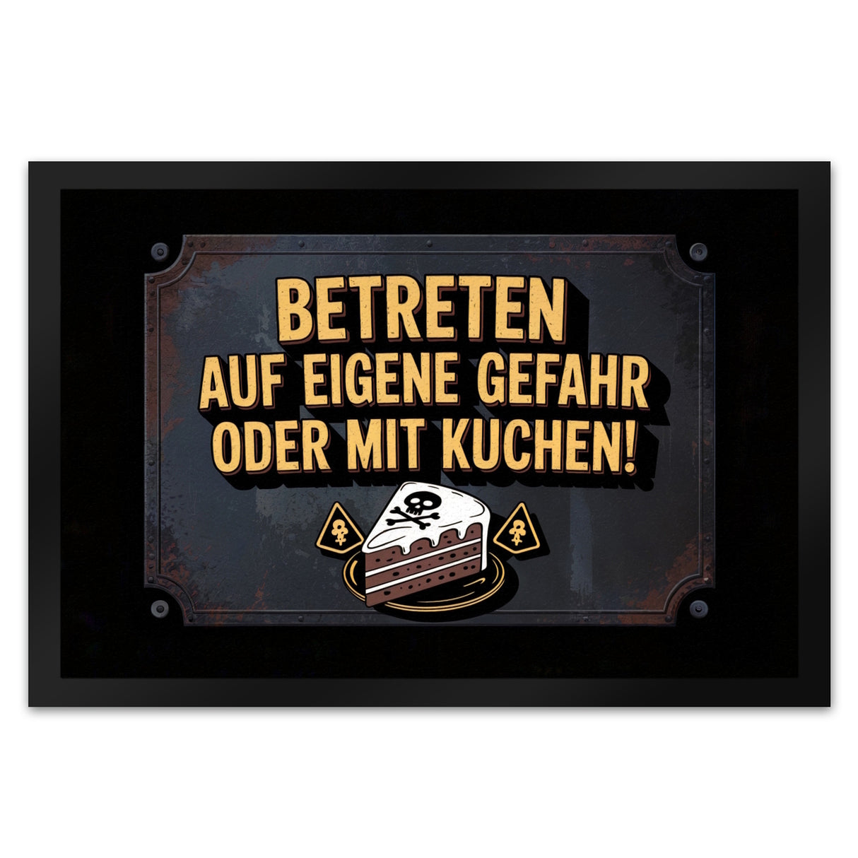 Totenkopf Fußmatte in 35x50 cm mit Kuchenwarnung für Vintage-Fans