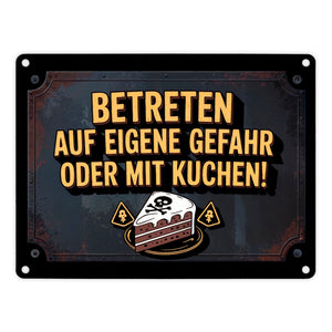 Totenkopf Metallschild in 15x20 cm mit Kuchenwarnung für Vintage-Fans