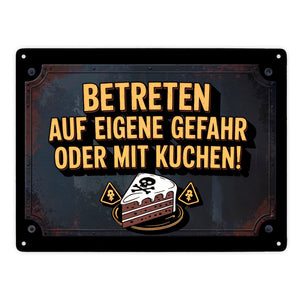 Totenkopf Metallschild in 15x20 cm mit Kuchenwarnung für Vintage-Fans