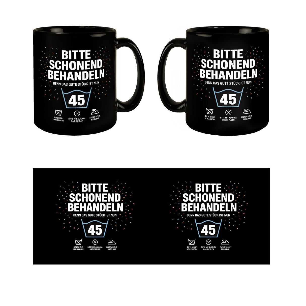 Wäschepflegeetikett Kaffeebecher bitte schonend behandeln wird 45
