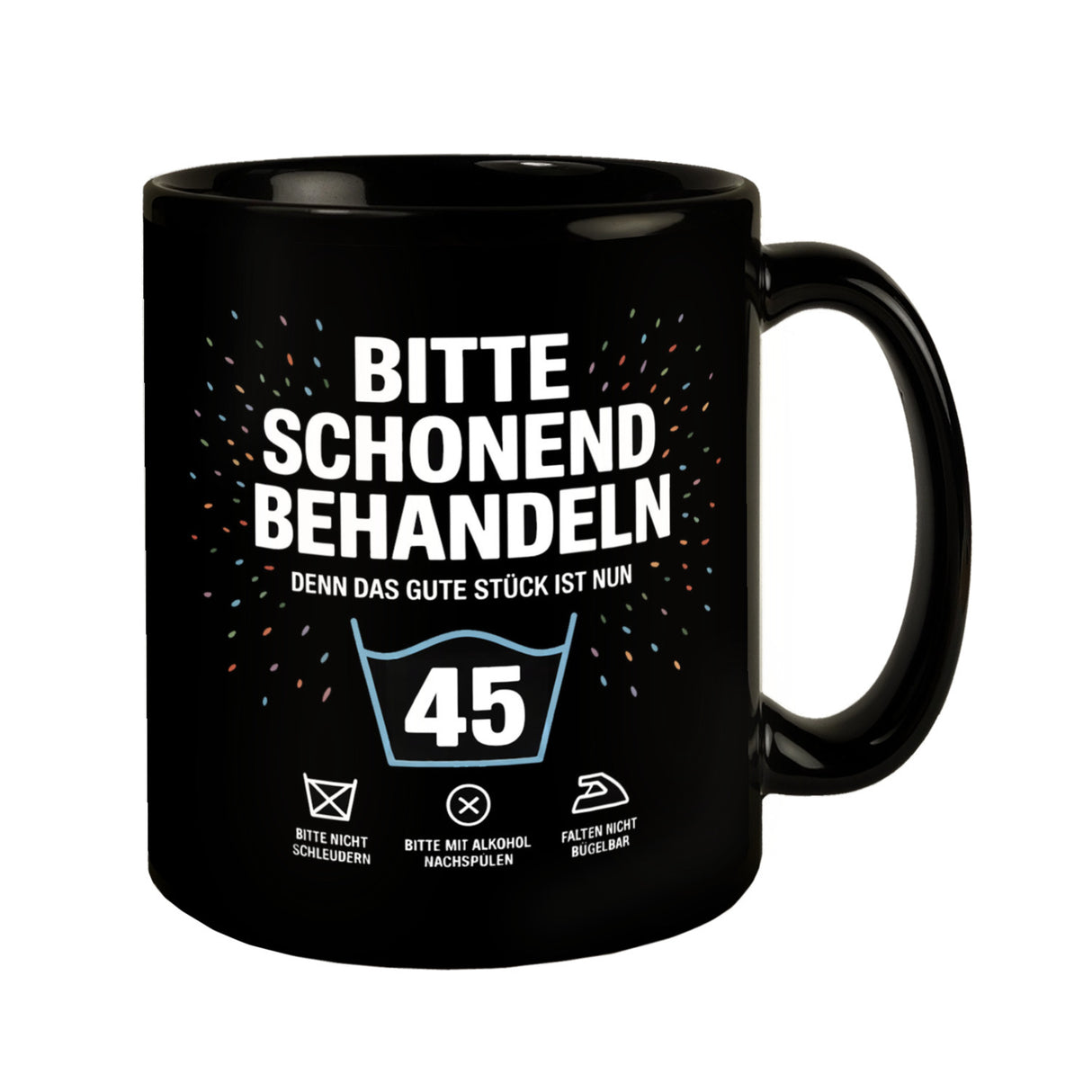 Wäschepflegeetikett Kaffeebecher bitte schonend behandeln wird 45