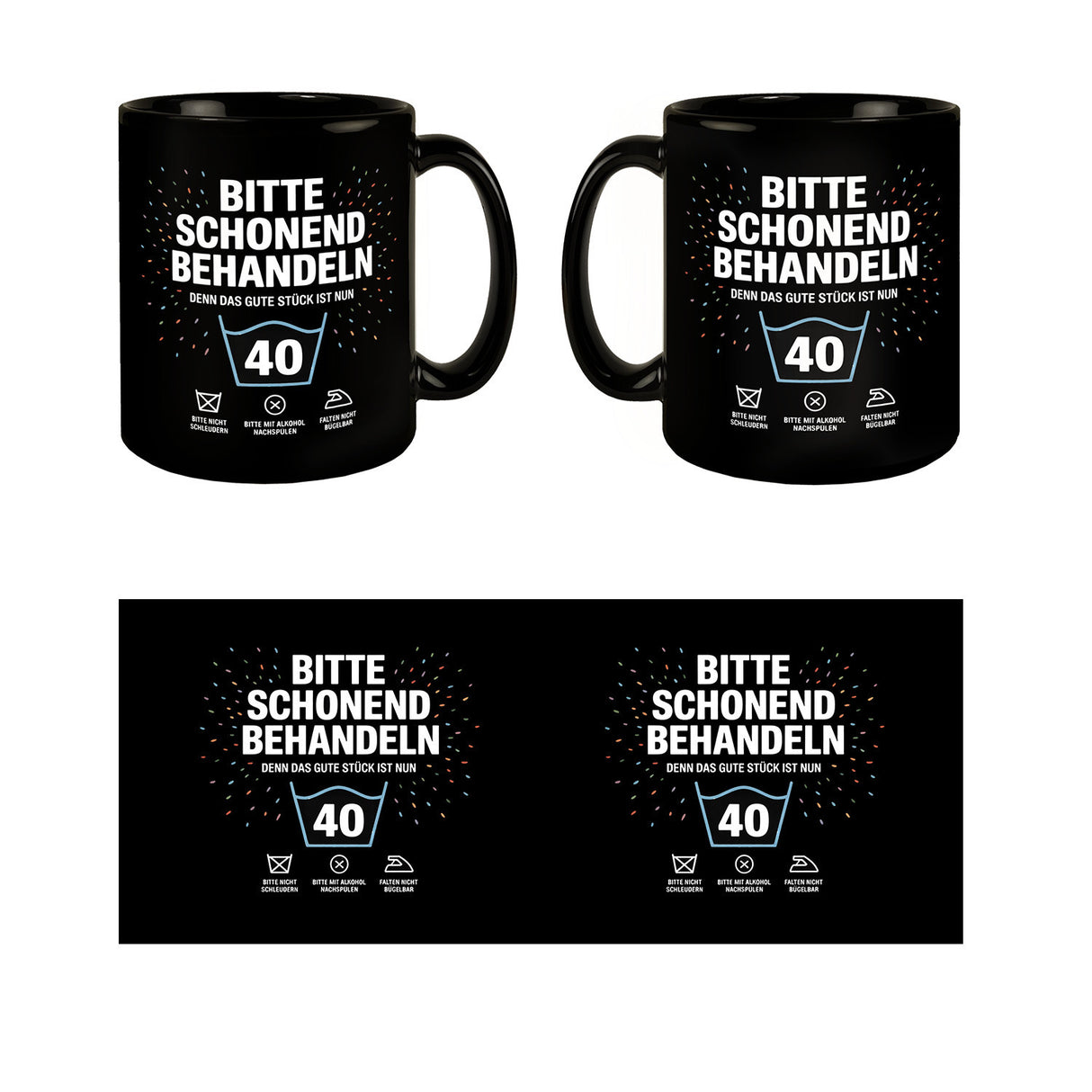 Wäschepflegeetikett Kaffeebecher bitte schonend behandeln wird 40