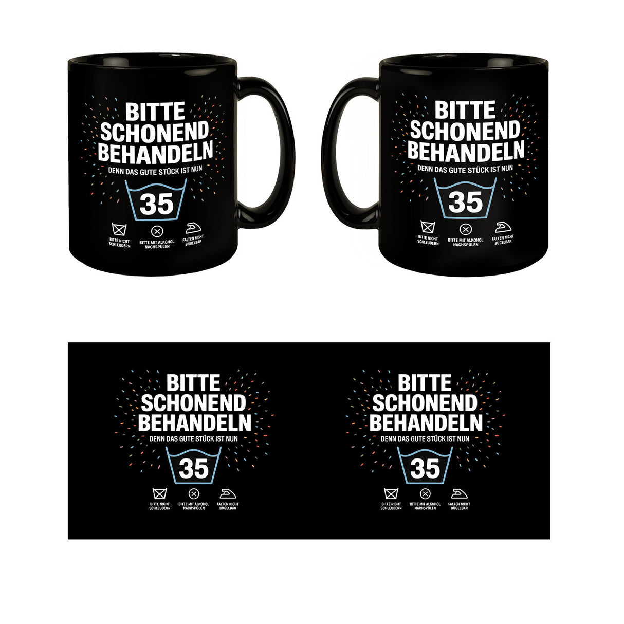 Wäschepflegeetikett Kaffeebecher bitte schonend behandeln wird 35