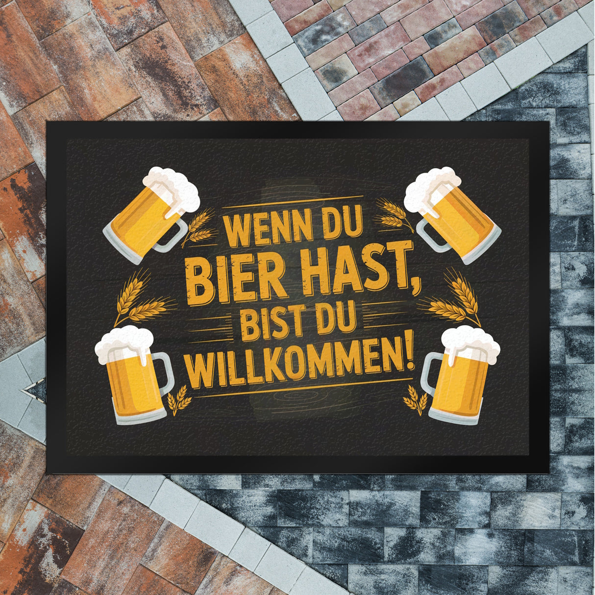 Wenn du Bier hast, bist du willkommen! Bierkrüge Fußmatte in 35x50 cm