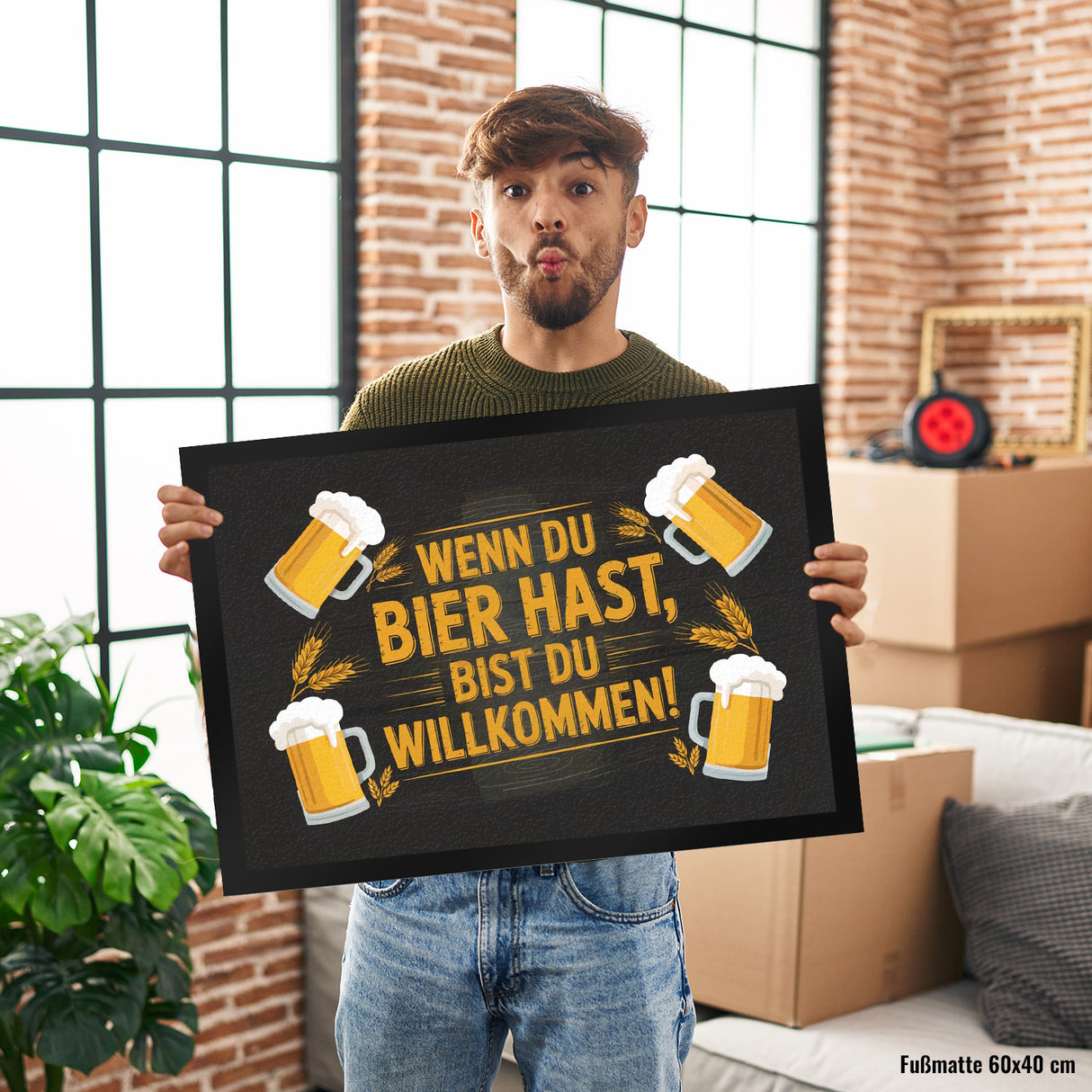 Wenn du Bier hast, bist du willkommen! Bierkrüge Fußmatte in 35x50 cm