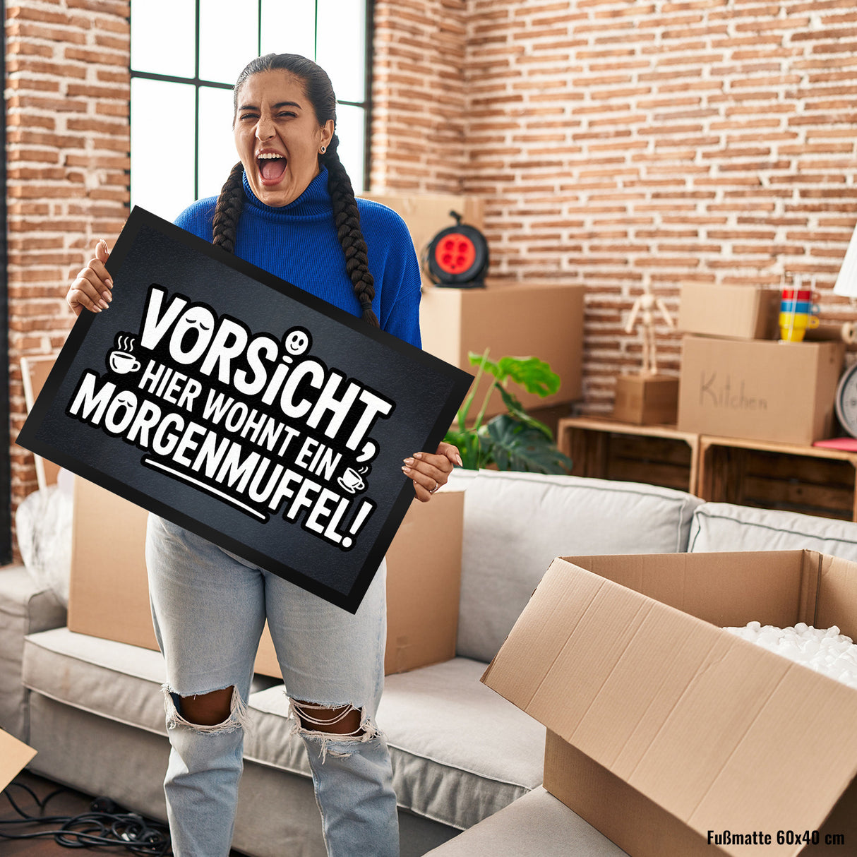 Vorsicht, hier wohnt ein Morgenmuffel! Fußmatte in 35x50 cm Humor