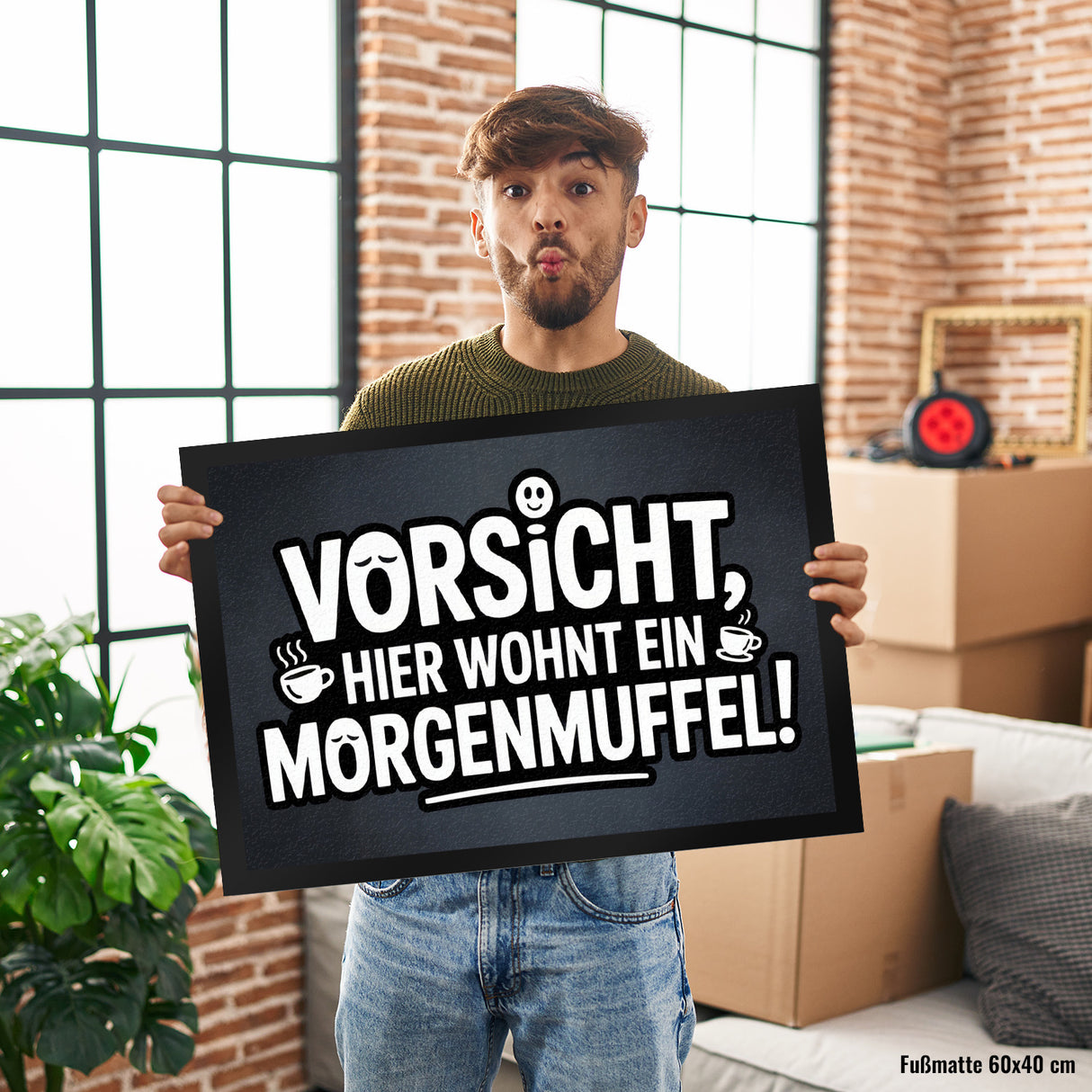Vorsicht, hier wohnt ein Morgenmuffel! Fußmatte in 35x50 cm Humor