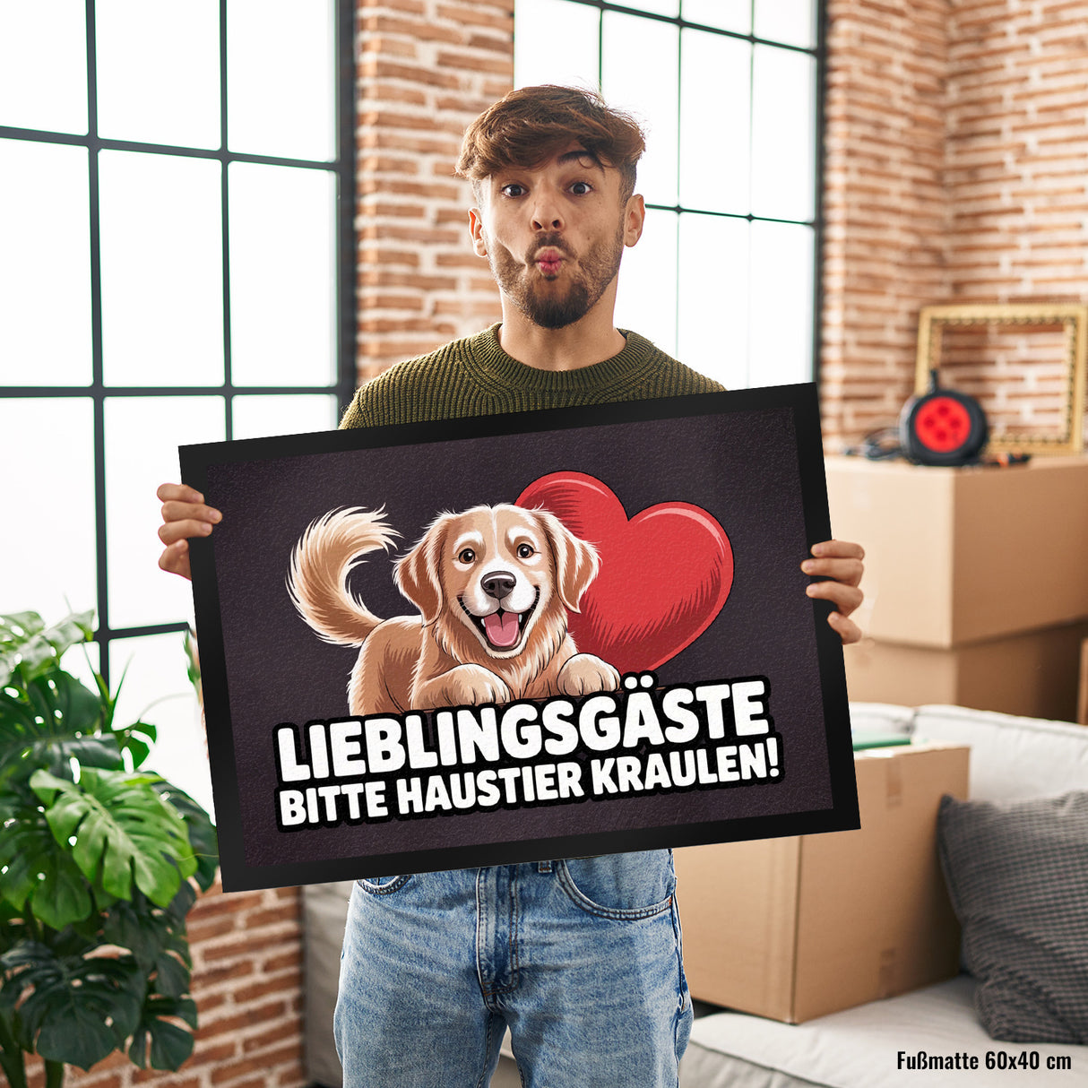 Lieblingsgäste bitte Haustier kraulen! Fußmatte in 35x50 cm fröhlicher Hund