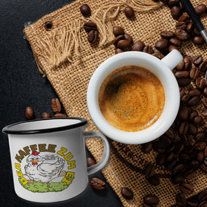 Der Kaffee zum Ei Emaille Tasse Huhn