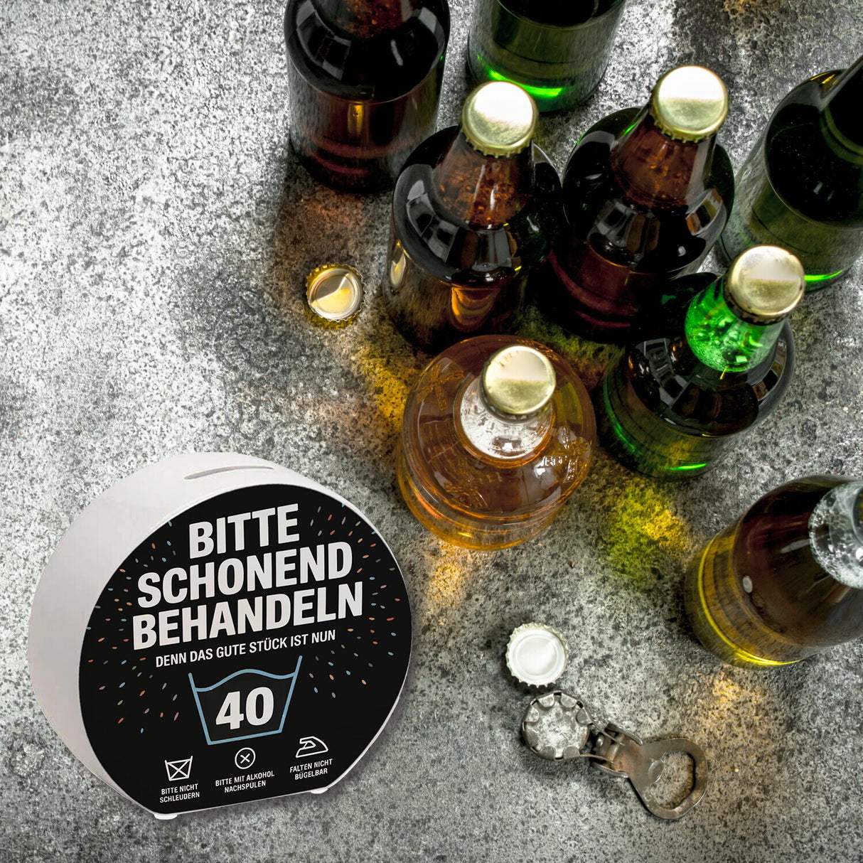 Wäschepflegeetikett Spardose bitte schonend behandeln wird 40