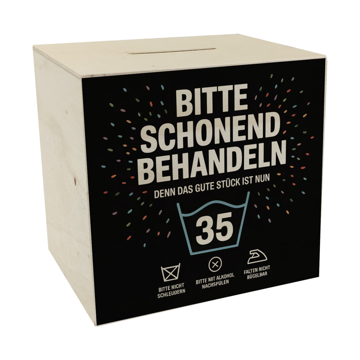 Wäschepflegeetikett Spardose bitte schonend behandeln wird 35