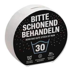 Wäschepflegeetikett Spardose bitte schonend behandeln wird 30