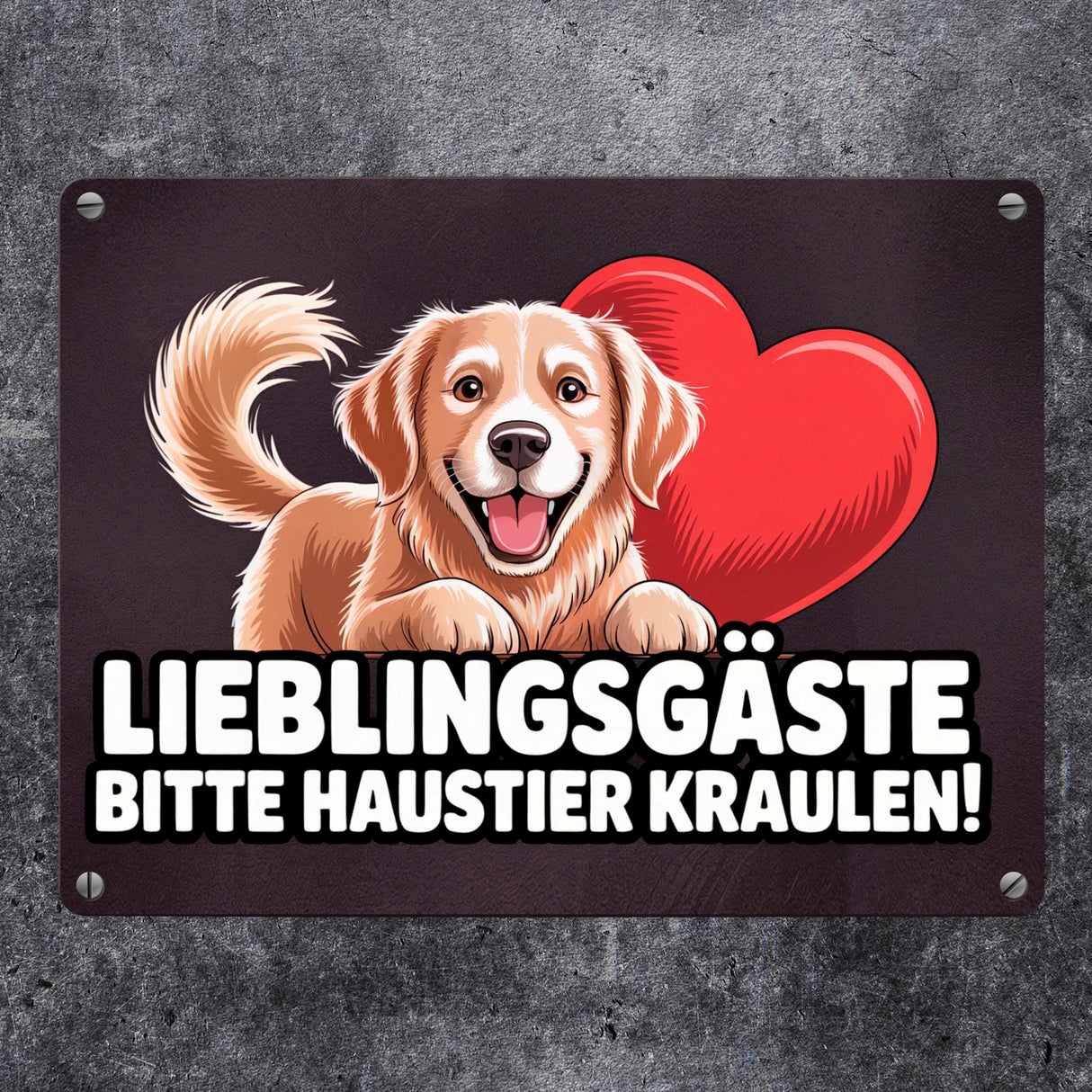 Lieblingsgäste bitte Haustier kraulen! Metallschild in 15x20 cm fröhlicher Hund