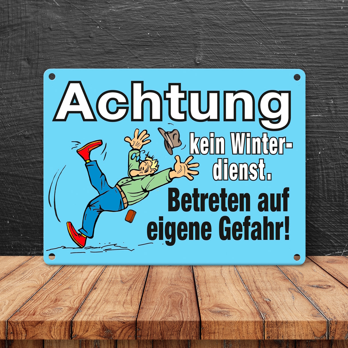 Rutschiges Eis Metallschild in 15x20 cm mit Spruch: Kein Winterdienst, eigene Gefahr!