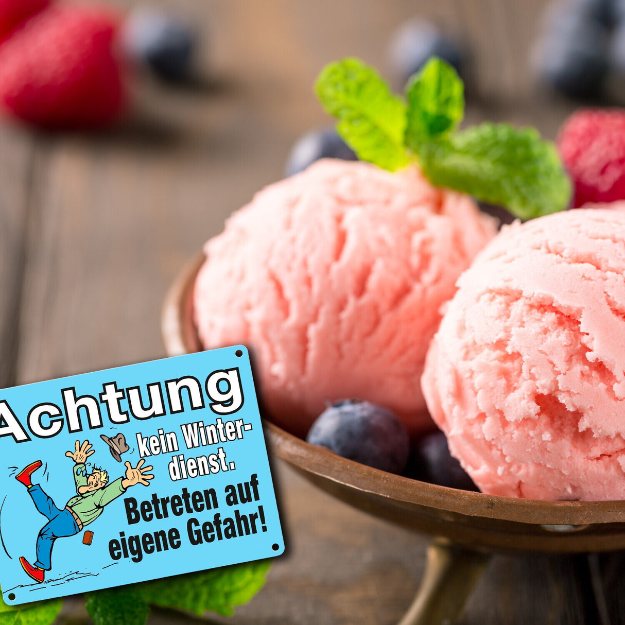 Rutschiges Eis Metallschild in 15x20 cm mit Spruch: Kein Winterdienst, eigene Gefahr!