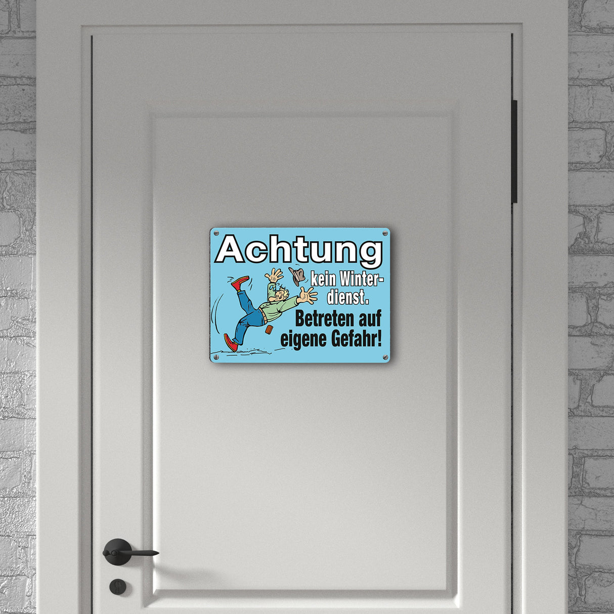 Rutschiges Eis Metallschild in 15x20 cm mit Spruch: Kein Winterdienst, eigene Gefahr!