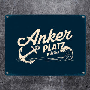 Anker Platz Blåvand Metallschild in 15x20 cm mit Vintage-Nautik-Design