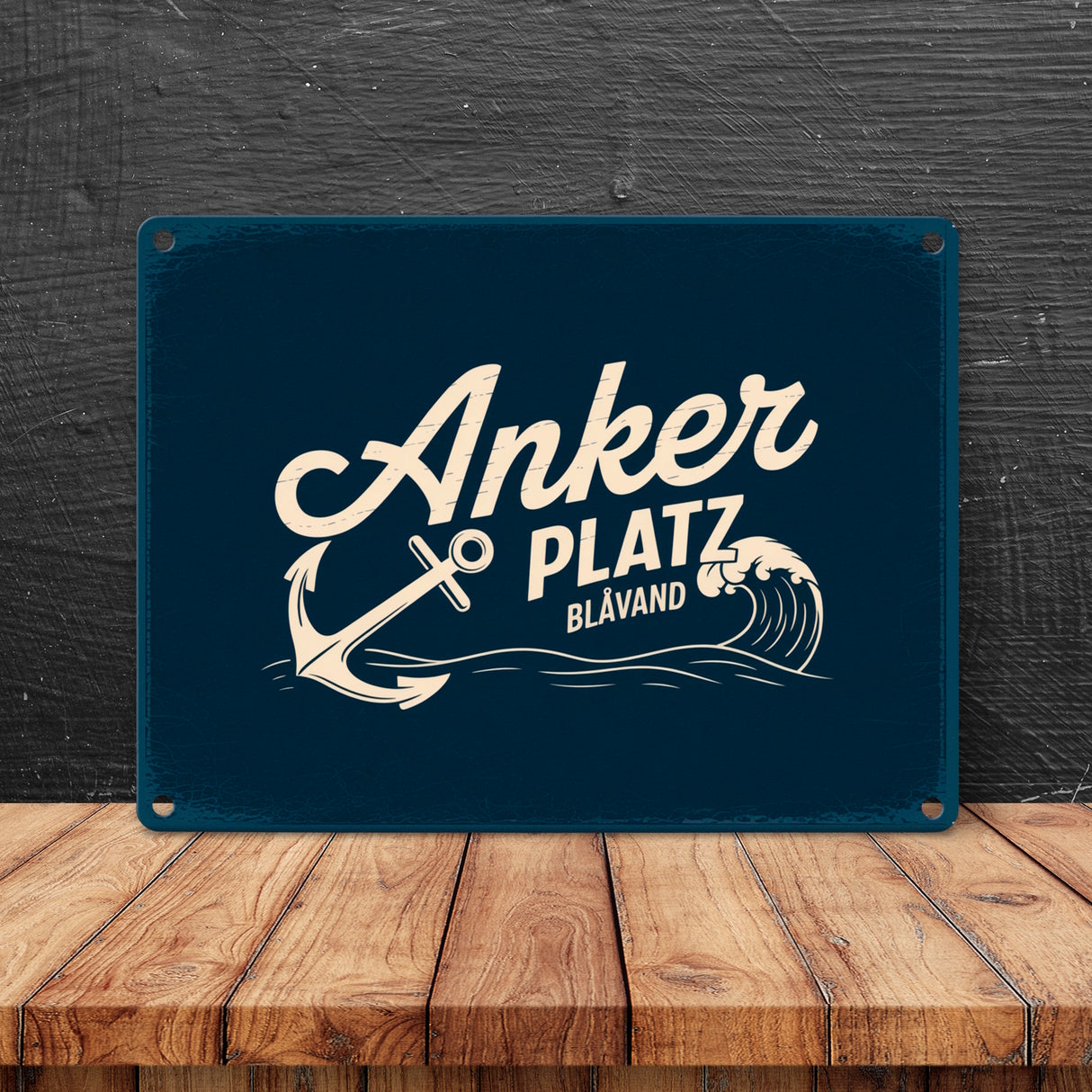 Anker Platz Blåvand Metallschild in 15x20 cm mit Vintage-Nautik-Design