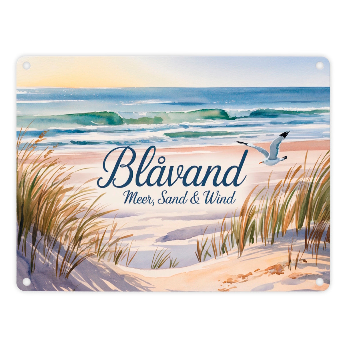 Blåvand – Meer, Sand & Wind Metallschild in 15x20 cm mit Möwe für Dänemark-Fans