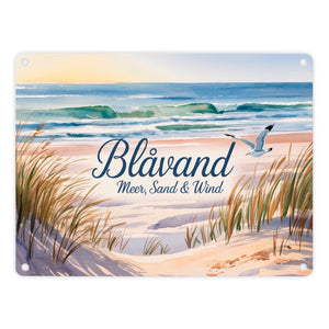 Blåvand – Meer, Sand & Wind Metallschild in 15x20 cm mit Möwe für Dänemark-Fans